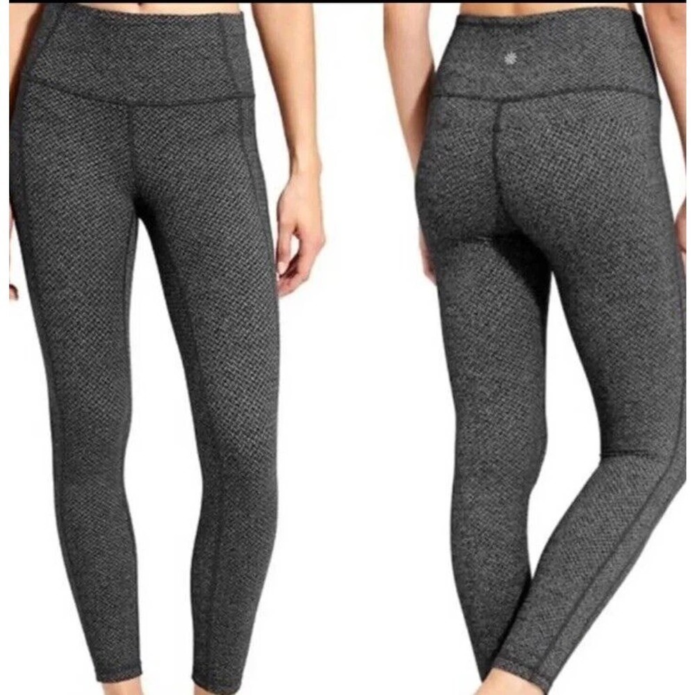 Athleta Criss Cross Power Up 7/8 Leggings Size S Ankle Work Out Black Grey